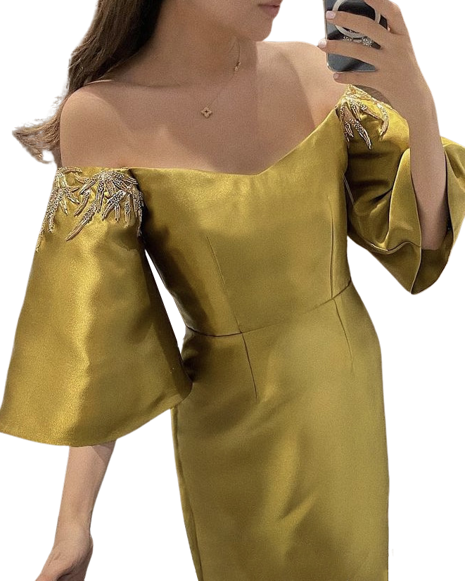 Gold Off-Shoulder Dress Razan Alazzouni Gold Off-Shoulder Dress Razan Alazzouni