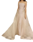 Strapless Silk Satin Gown with Embellished Tulle Skirt